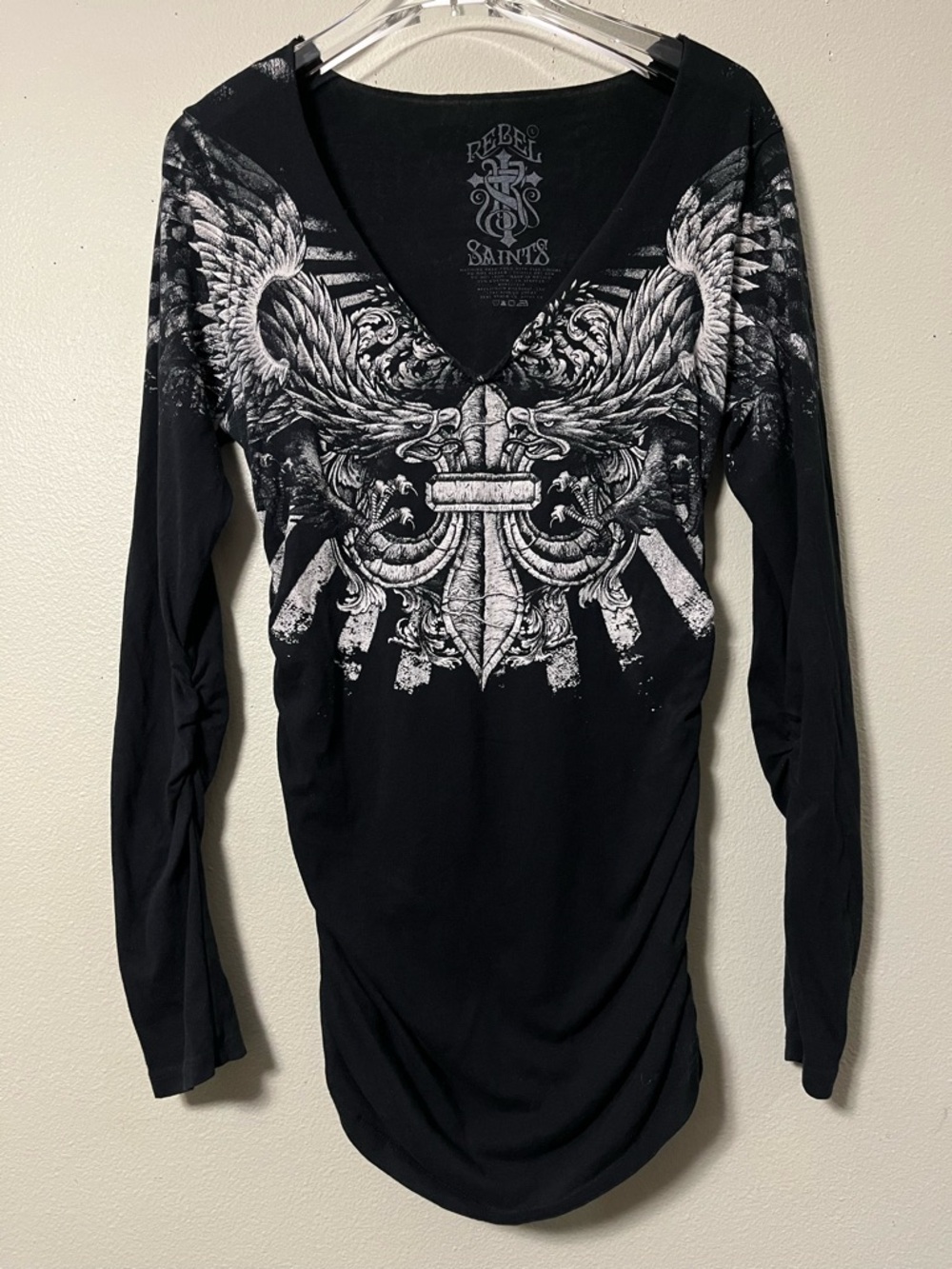 Affliction American Customs Diamond Motors T-Shirt Size XL Long Sleeve Bling - Picture 2 of 9